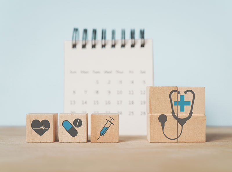 wooden blocks with medical symbols