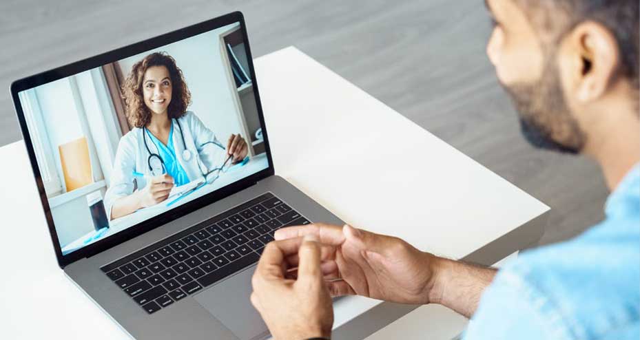 man on a telehealth appointment with doctor