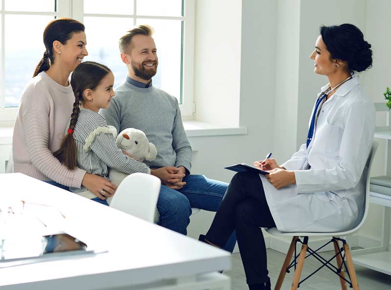 family talking with doctor