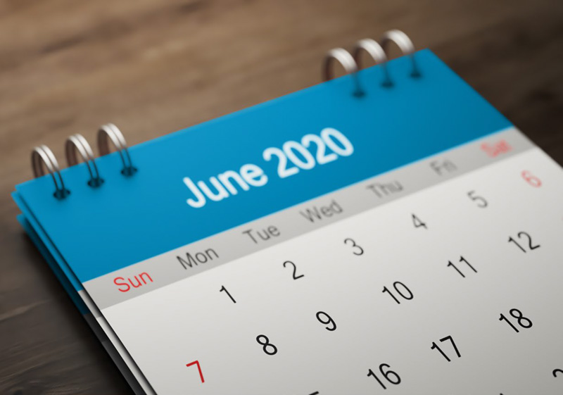 calendar showing June 2020