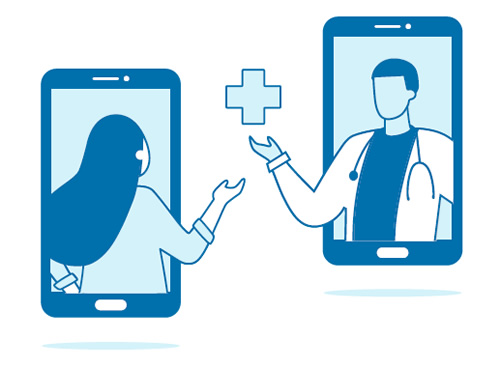 doctor talking to patient through mobile device icon