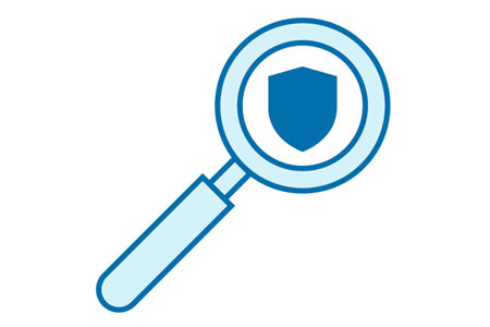 magnifying glass over shield icon