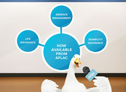 Aflac duck talking about group product expansion