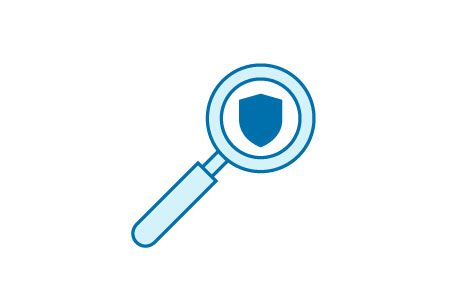 magnifying glass over shield icon