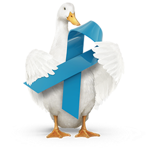 Aflac duck holding a cancer ribbon