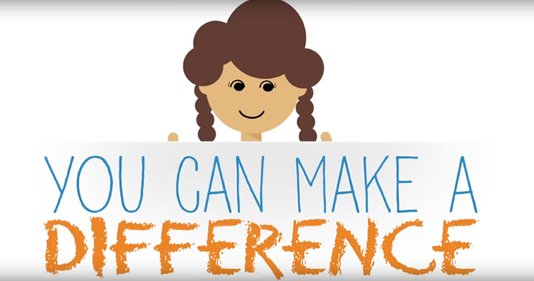 Molly, with a 'you can make a difference' sign
