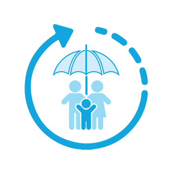 family standing under umbrella icon