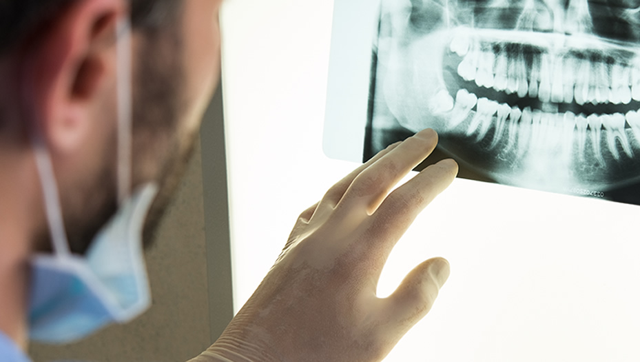 dentist looksing at dental x-rays