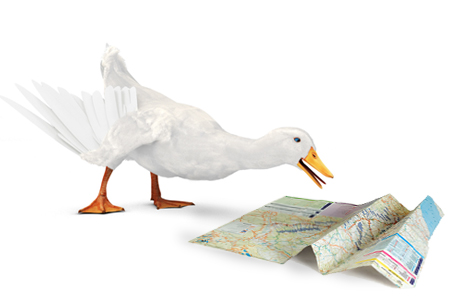 Aflac duck reading map