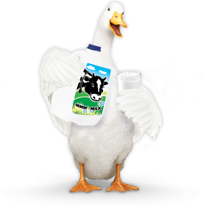 Aflac duck with carton of milk