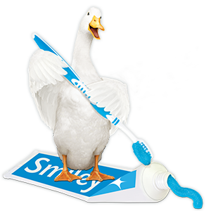 Aflac duck putting toothpaste on toothbrush