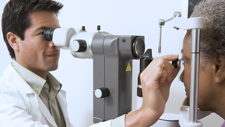 an optometrist conducting an eye exam