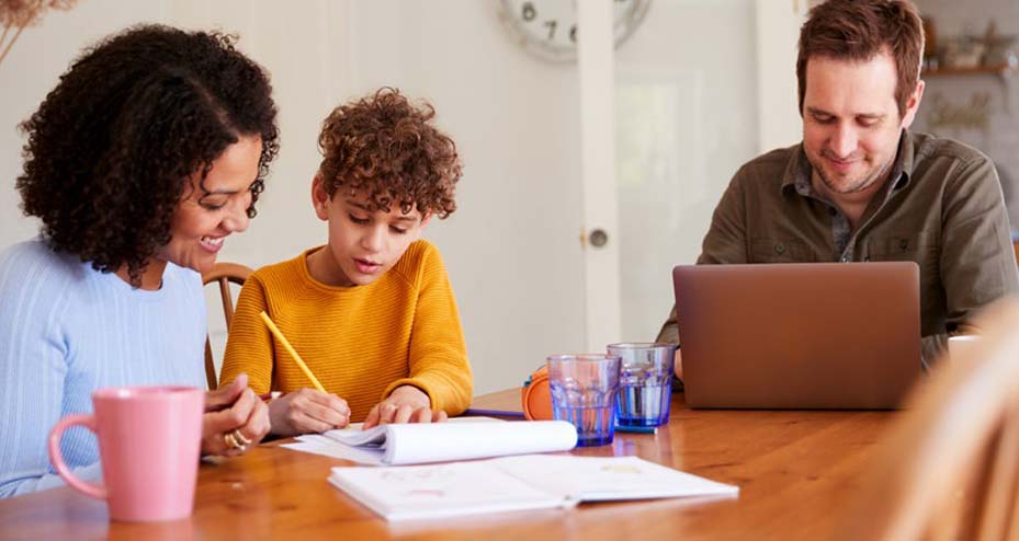 family working together at table