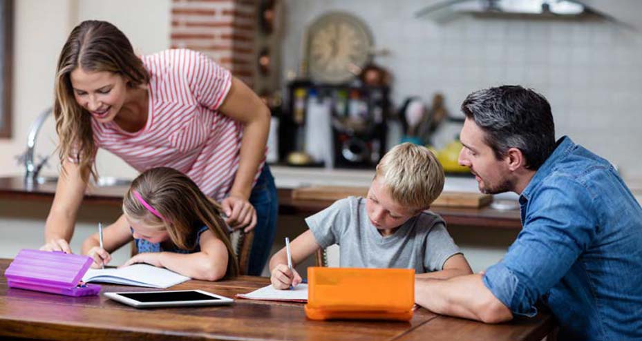 parents helping children with homework