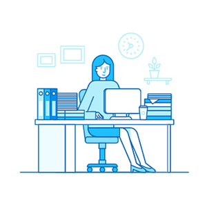 icon person sitting at desk using a computer